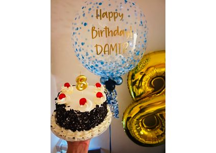 Customer image of Happy Birthday Personalised Blue 'Confetti Print' Bubble Balloon