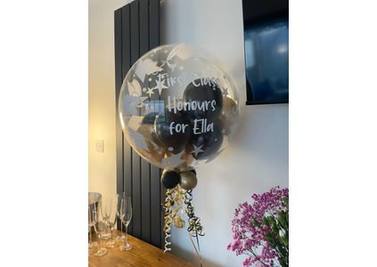 Customer image of Personalised Black &amp; Gold Balloon-Filled Graduation Party Bubble Balloon