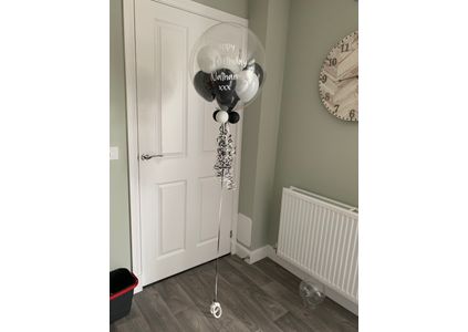 Customer image of Personalised Black &amp; White Balloon-Filled Bubble Balloon