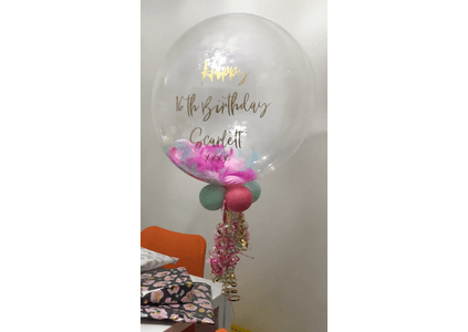 Customer image of Personalised Candyfloss Feathers Bubble Balloon