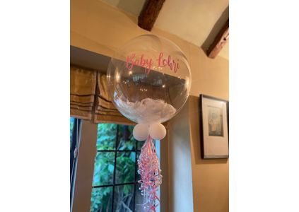 Customer image of Newborn Baby Personalised Feather Bubble Balloon