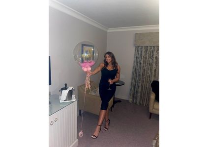 Customer image of Personalised Pink Feathers Bubble Balloon