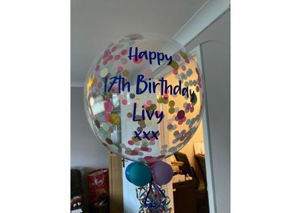 Customer image of Personalised Unicorn Confetti Bubble Balloon