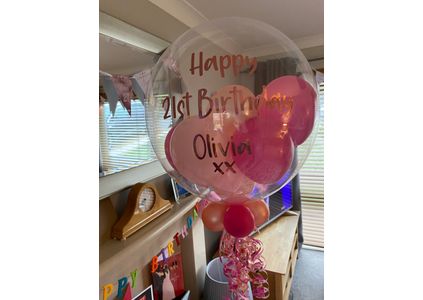 Customer image of Personalised Pink Glamour Balloon-Filled Bubble Balloon