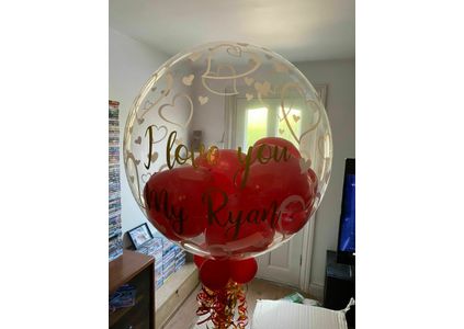 Customer image of Heart Print Personalised Heart-Filled Bubble Balloon
