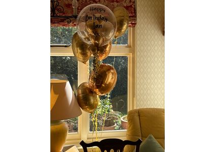 Customer image of Personalised Golden Sparkle Balloon-Filled Bubble Balloon