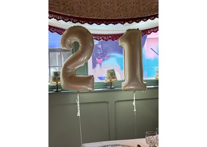 Customer image of 21st Birthday Satin Cream Foil Balloon Package