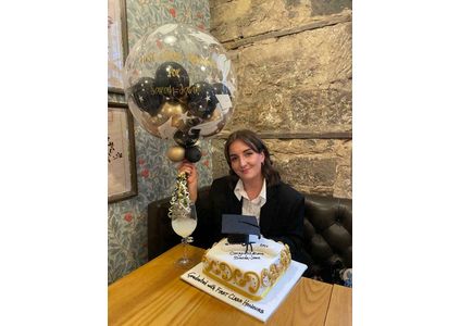 Customer image of Personalised Black &amp; Gold Balloon-Filled Graduation Party Bubble Balloon