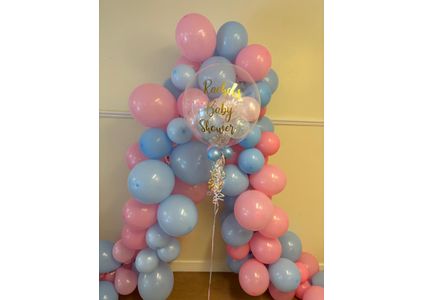 Customer image of Personalised Baby Pink, Baby Blue &amp; Clear Stars Balloon-Filled Bubble Balloon