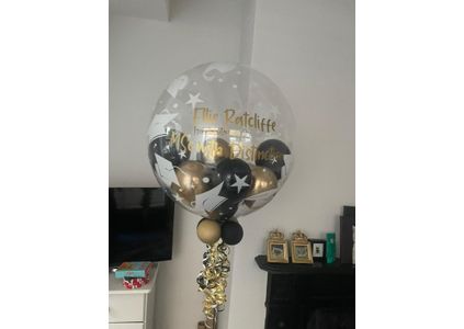 Customer image of Personalised Black &amp; Gold Balloon-Filled Graduation Party Bubble Balloon