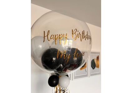 Customer image of Personalised Black &amp; White Balloon-Filled Bubble Balloon