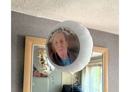 Customer image of 'Happy Birthday' Blue &amp; Gold Photo Upload Balloon