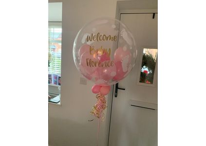 Customer image of Personalised Light Pink Balloon-Filled Baby Feet Print Bubble Balloon