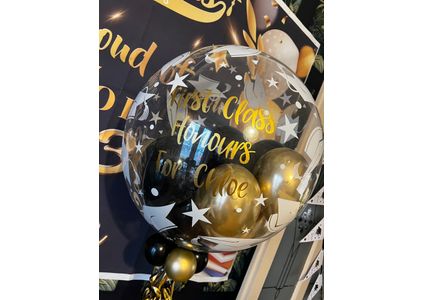 Customer image of Personalised Black &amp; Gold Balloon-Filled Graduation Party Bubble Balloon