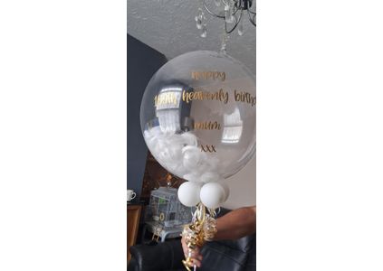 Customer image of Personalised White Feathers Bubble Balloon