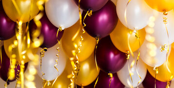 Colourful,Balloons,,Golden,,White,,Red,,Streamers,Isolated