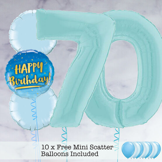 70th Birthday Pastel Blue Foil Balloon Package