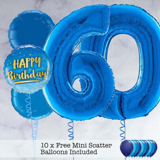 60th Birthday Royal Blue Foil Balloon Package