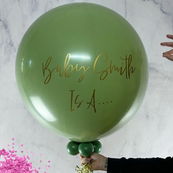 Giant Poppable Pink Confetti Sage Green Gender Reveal Balloon