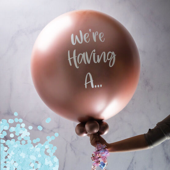 Giant Rose Gold Poppable Blue Confetti Gender Reveal Balloon