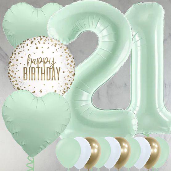21st Birthday Mint Green Foil Balloon Package