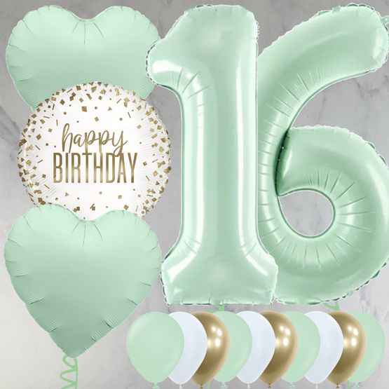 16th Birthday Mint Green Foil Balloon Package