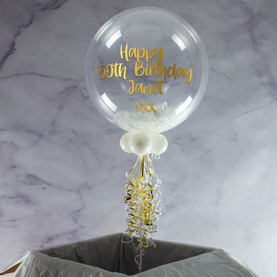 50th Birthday Personalised Feather Bubble Balloon from £34.99