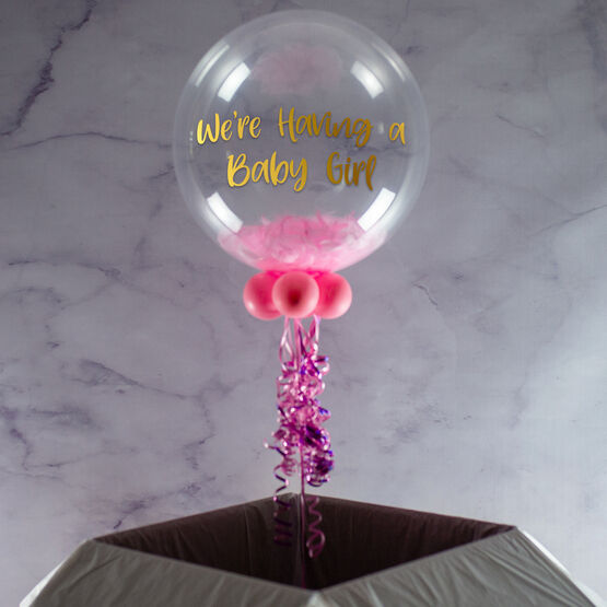 Personalised Pink Feathers Bubble Balloon