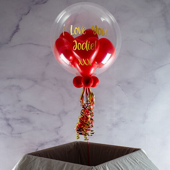 Personalised Red Heart Balloon-Filled Bubble Balloon