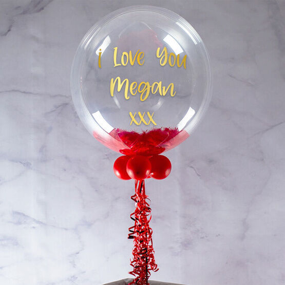 Personalised Red Feathers Bubble Balloon