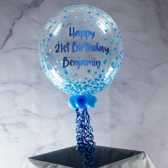 Happy Birthday Personalised Blue 'Confetti Print' Bubble Balloon