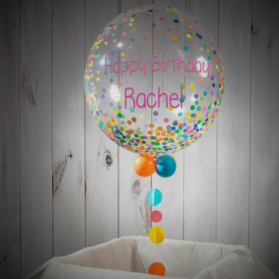 Happy Birthday Personalised Rainbow Confetti Print Bubble Balloon