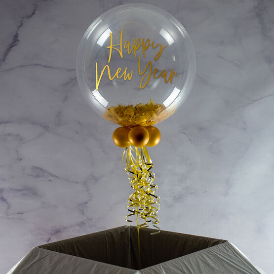 Personalised Gold Feathers New Year's Eve Bubble Balloon