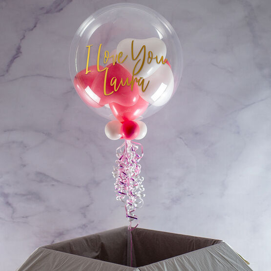 Personalised Pink & White Heart Balloon-Filled Bubble Balloon