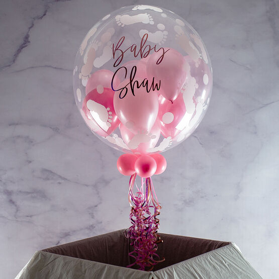 Personalised Light Pink Balloon-Filled Baby Feet Print Bubble Balloon