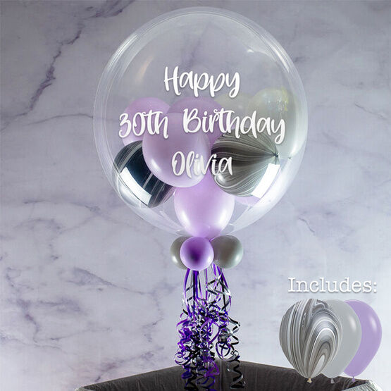 Personalised Lilac Swirl Balloon-Filled Bubble Balloon
