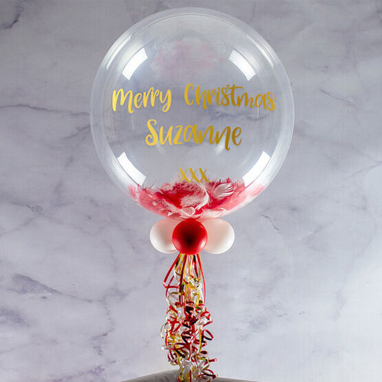 Personalised Candy Cane Feathers Bubble Balloon