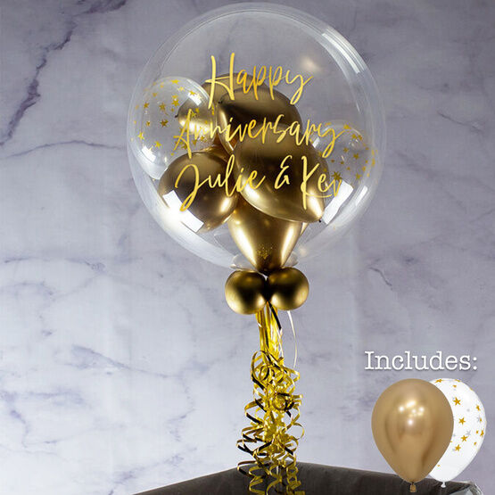 Personalised Golden Sparkle Balloon-Filled Bubble Balloon