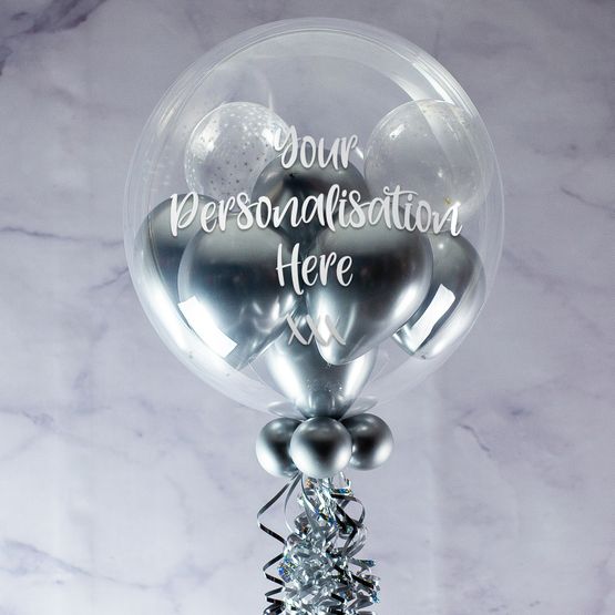 Personalised Silver Sparkle Balloon-Filled Bubble Balloon