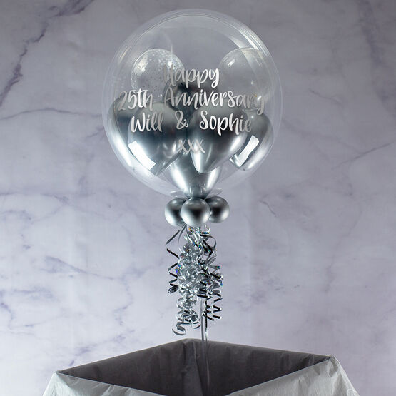 Personalised Silver Sparkle Balloon-Filled Bubble Balloon