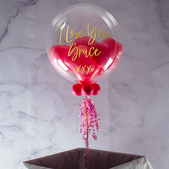 Personalised Pink Heart Balloon-Filled Bubble Balloon